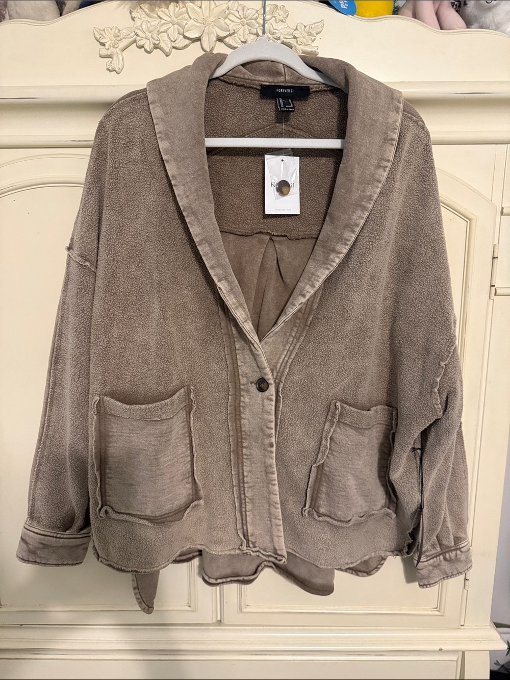 Forever 21 brown Hooded Button-Front Teddy Jacket medium
